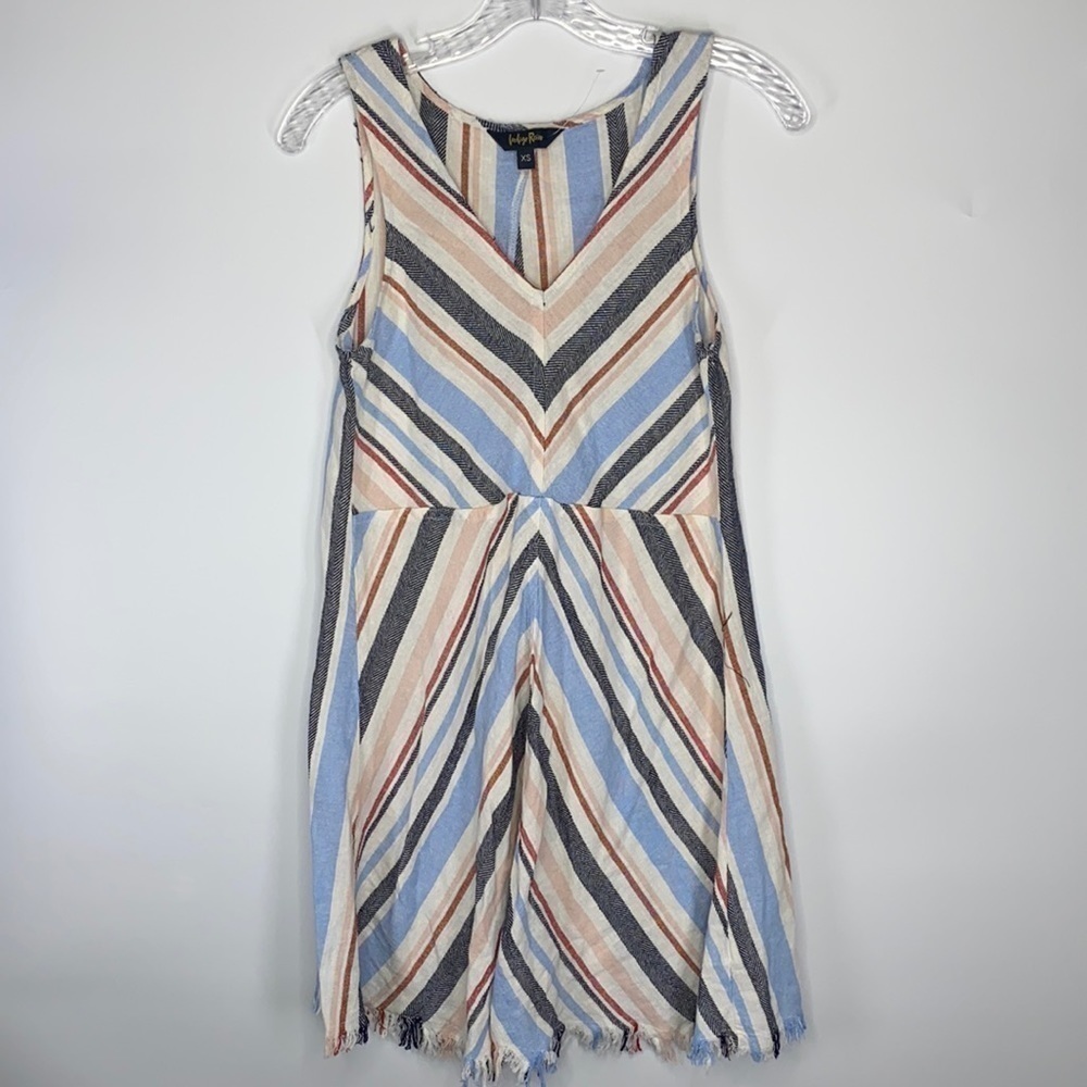 Indigo Rein Linen NWOT Red White & Blue Raw Hem Sleeveless Vneck Dress Size XS